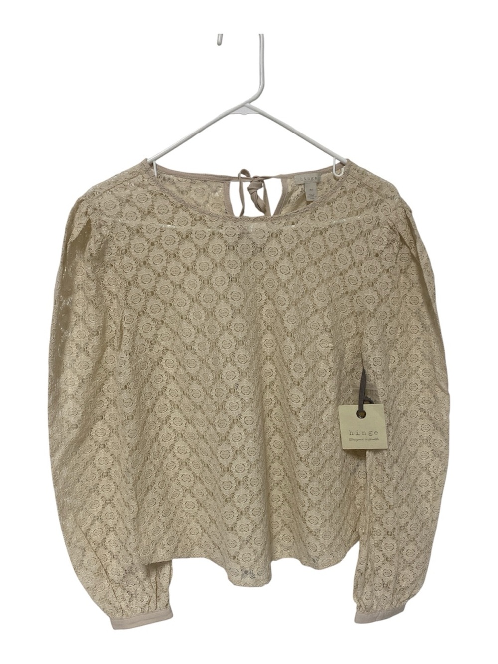 Anthropologie Hinge Beige Floral Lace Long-Sleeve Blouse